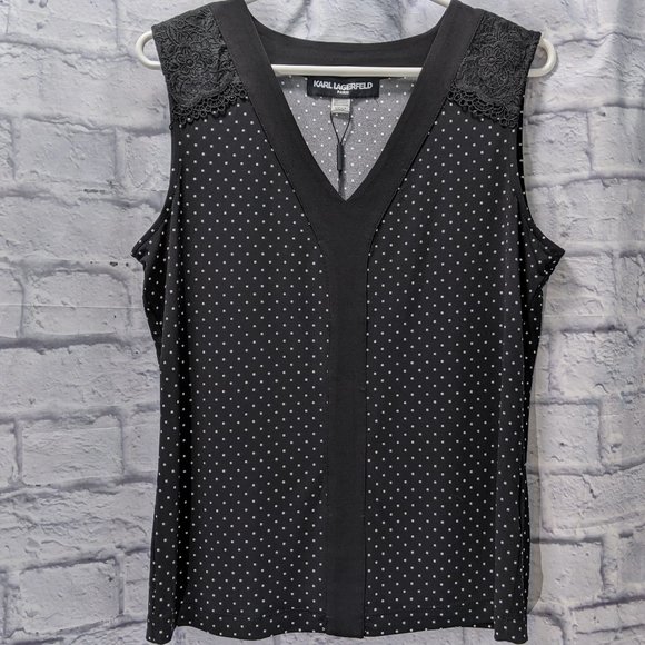 NWT Karl Lagerfield black polka dot blouse